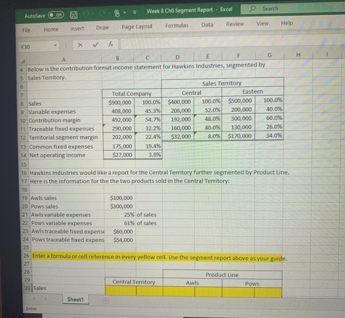  Week 8 Cho Segment Report - Excel Search AutoSave Off Data