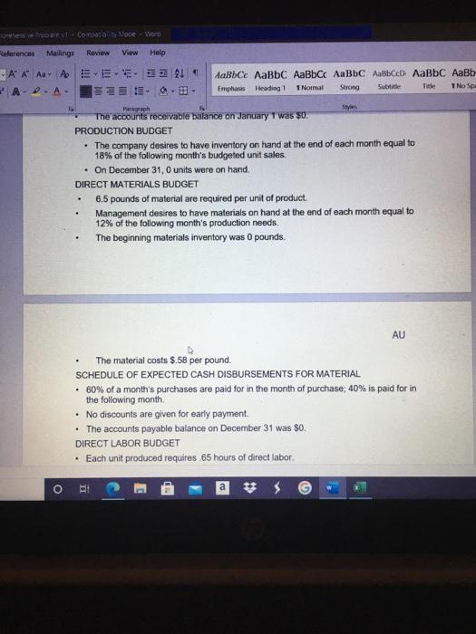 31 was $0. DIRECT LABOR BUDGET Each unit produced requires 65 hours