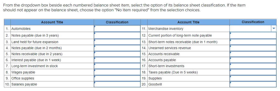  Dropdown box options (the drop-down box options are the same for
