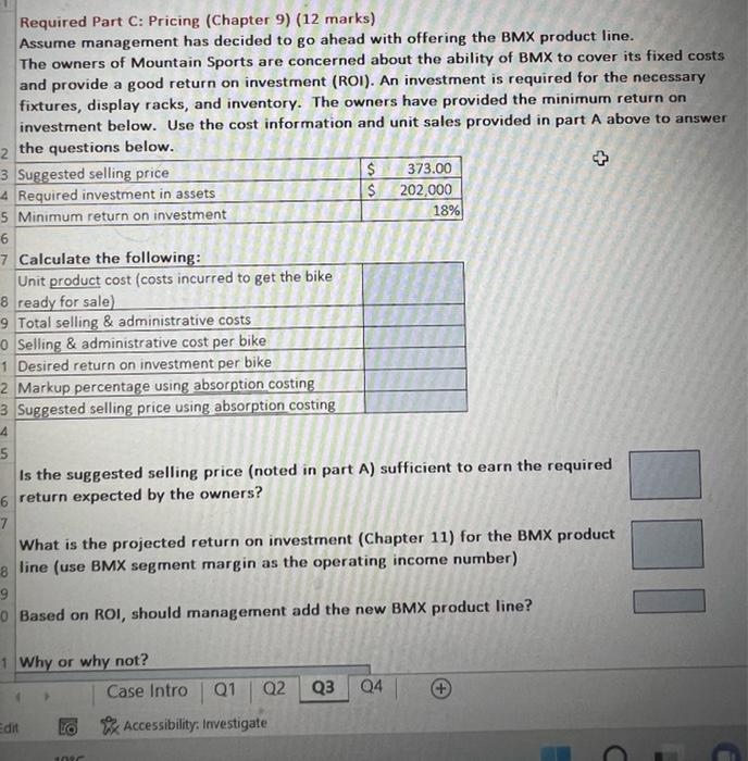 do it asap please fast Required Part C: Pricing (Chapter 9) (12