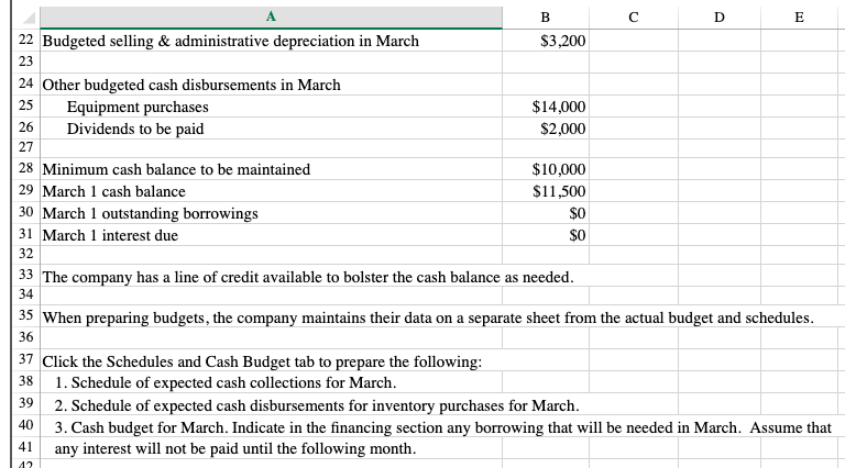 E B 1 S&P Enterprises needs a cash budget for March. The
