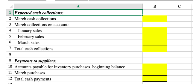 following information is available. 2 January February March $ 1,600 $ 3,750