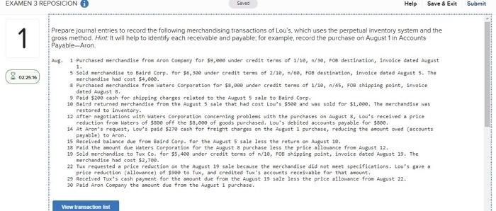  EXAMEN 3 REPOSICION Saved Help Save & Exit Submit 1 Prepare