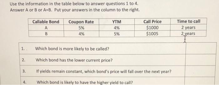 Use the information in the table below to answer questions 1