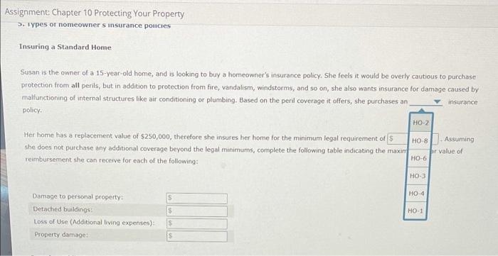  Assignment Chapter 10 Protecting Your Property >. Types or nomeowners insurance