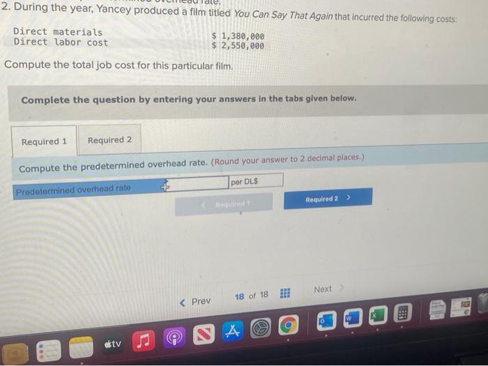 (Algo) Job-Order Costing for a Service Company (LO2-1, LO2-2, LO2-3] Yancey Productions