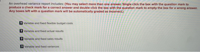 Overhead Variances report includes An overhead variance report includes: (You may select