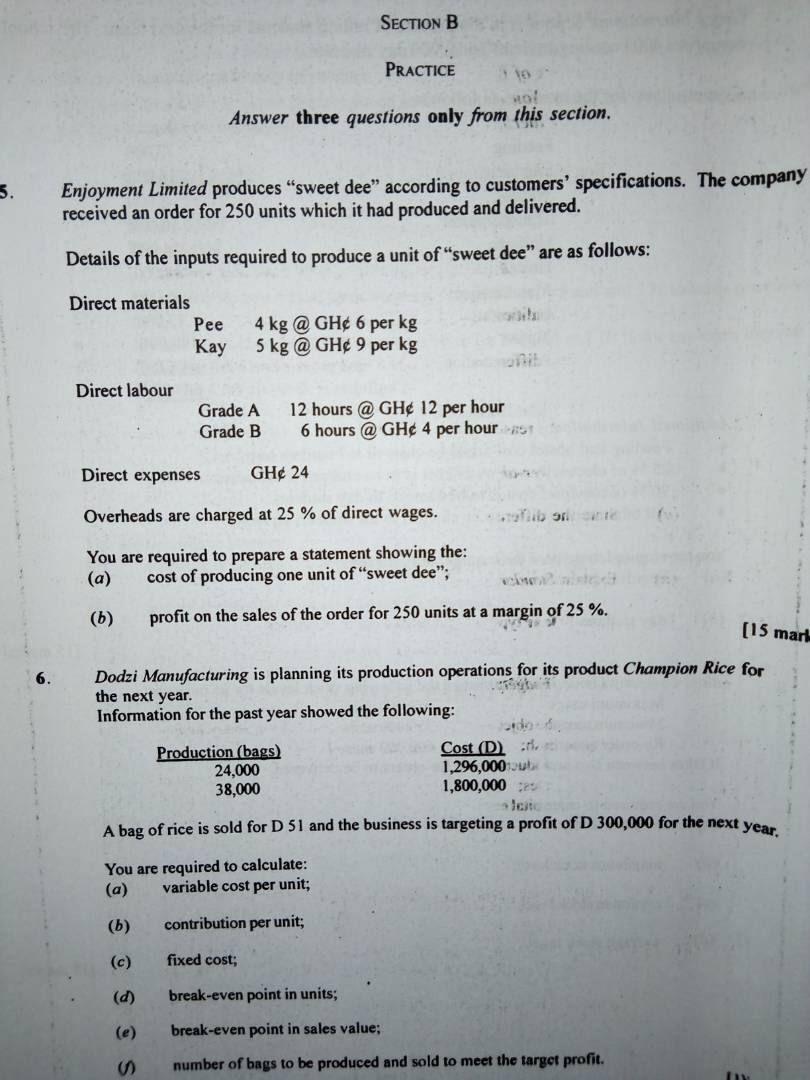  SECTION B PRACTICE pl Answer three questions only from this section.