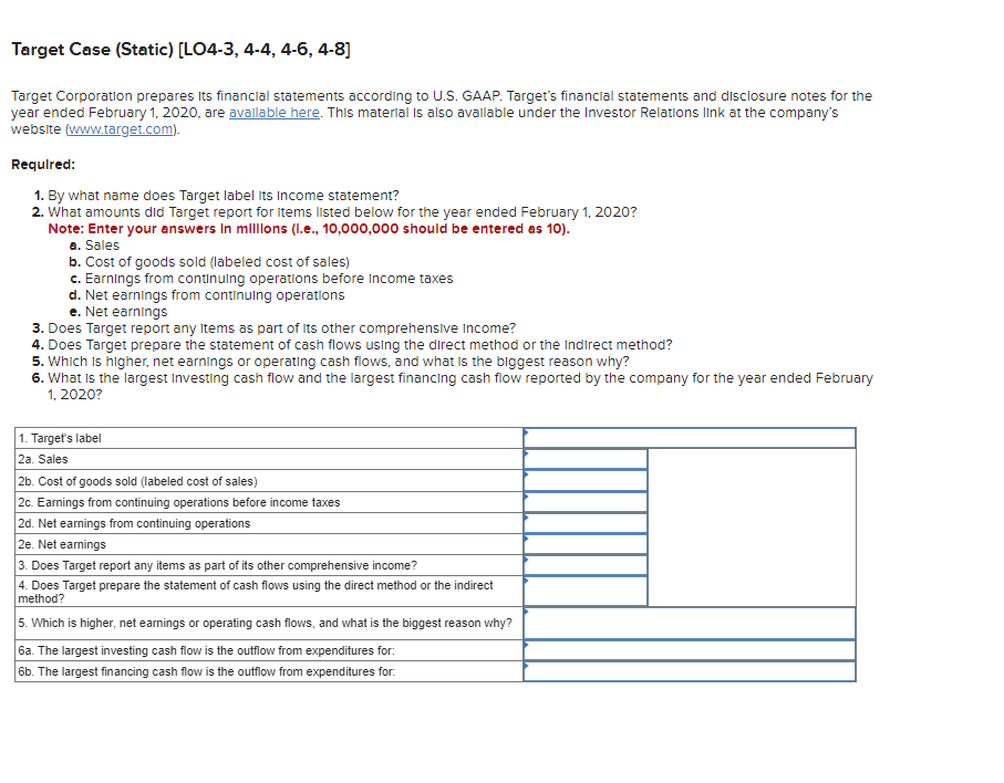  Target Case (Static)[LO4-3,4-4,4-6,4-8] Target Corporation prepares Its financlal statements according to
