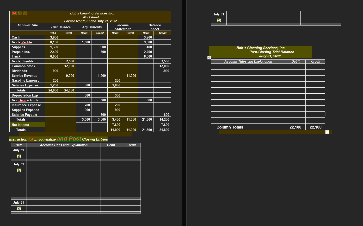  Comprehensive Problem (Problem info and working papers)Instruction (g)... Journalize and Post