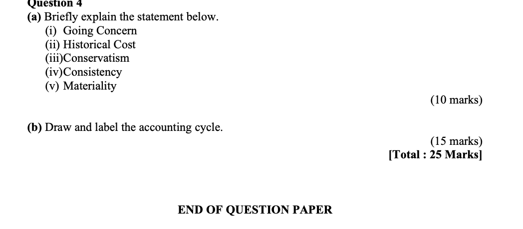  Question 4 (a) Briefly explain the statement below. (i) Going Concern