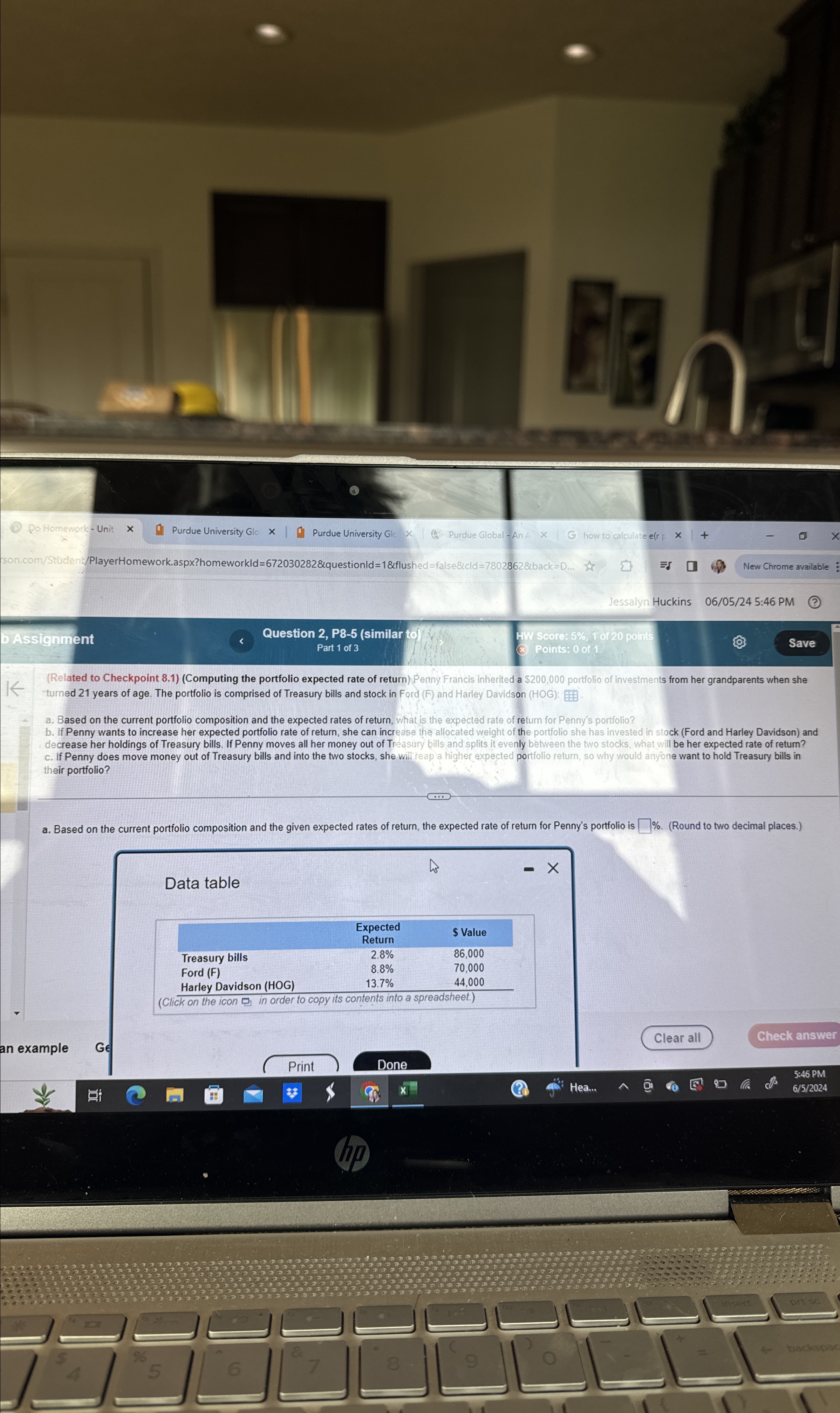  b) Assignment Question 2, P8-5(similar to) Part 1 of 3 Score: