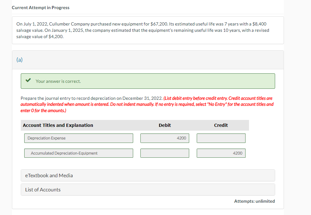  Current Attempt in Progress On July 1,2022, Cullumber Company purchased new