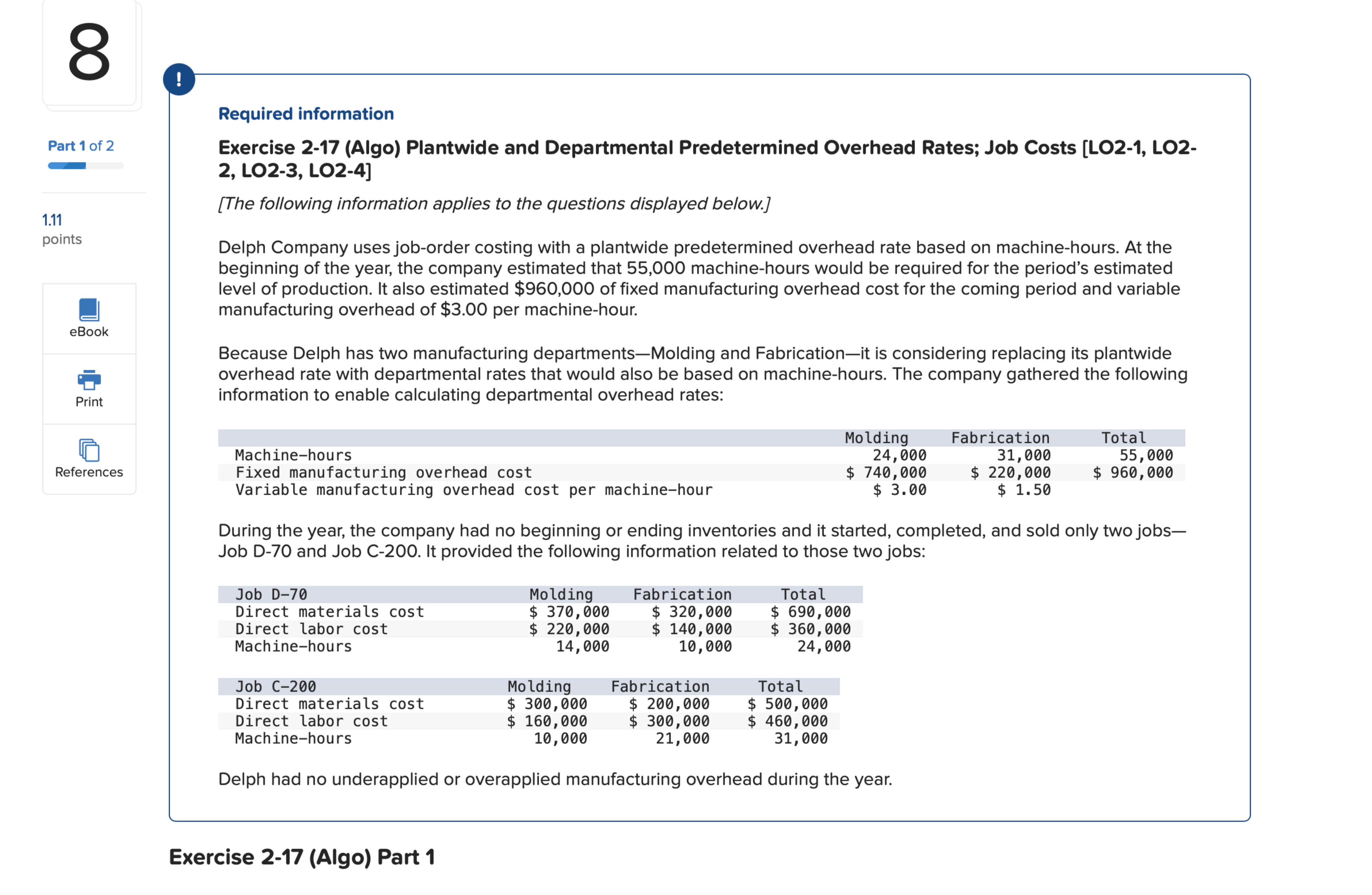  Required information Exercise 2-17(Algo) Plantwide and Departmental Predetermined Overhead Rates; Job