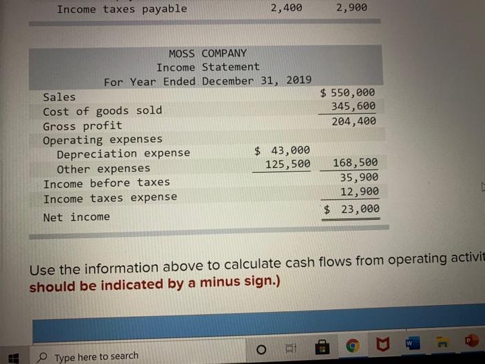 Computing cash from operations LO P2 MOSS COMPANY Selected Balance Sheet Information