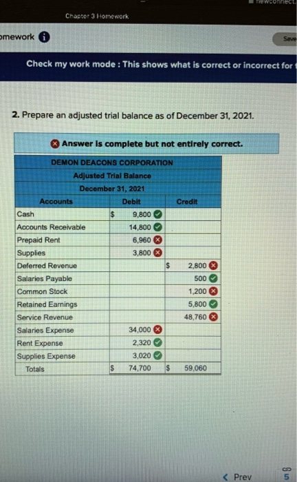 This shows what is correct or incorrect for 2. Prepare an adjusted