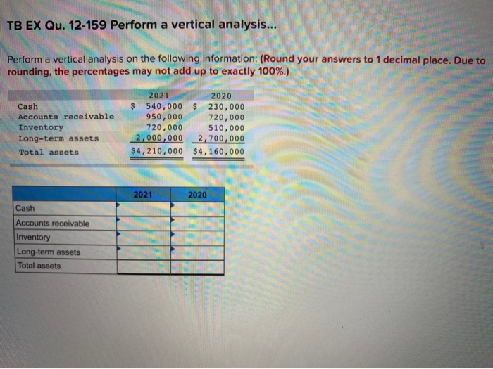  TB EX Qu. 12-159 Perform a vertical analysis... Perform a vertical
