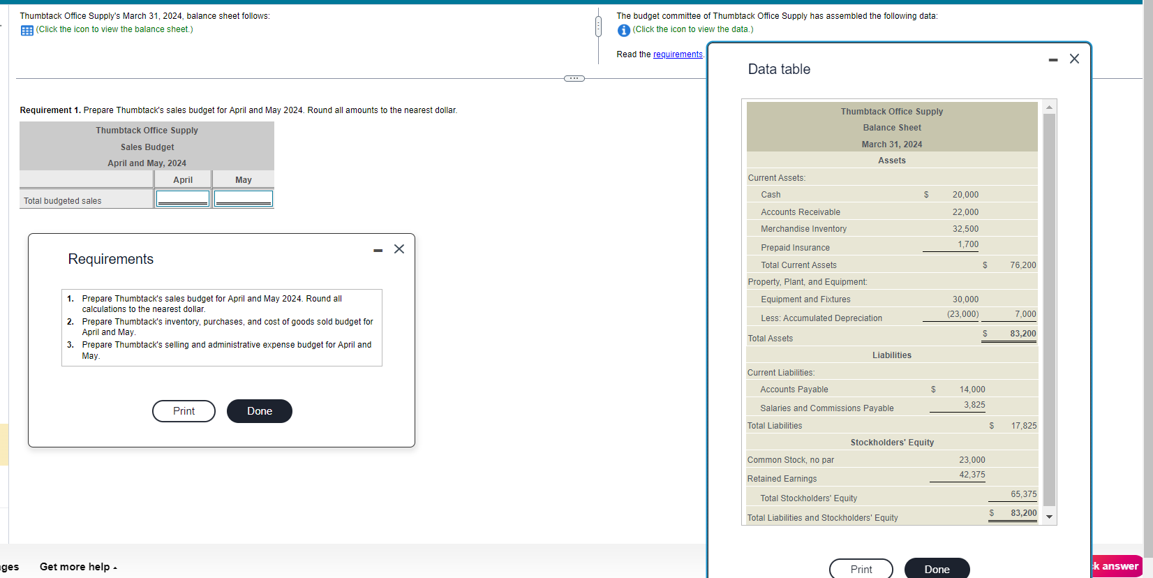 Thumbtack Office Suppys Merch 31 2024, balance sheet follows (Click the icon