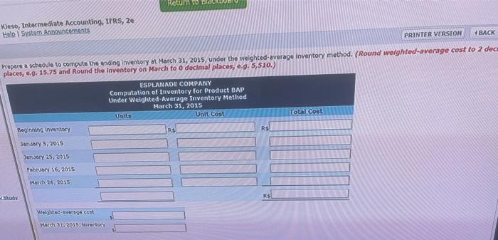 Esplanade's Inventory records for Product AP. Units 600 Unit cost R$8.00 January