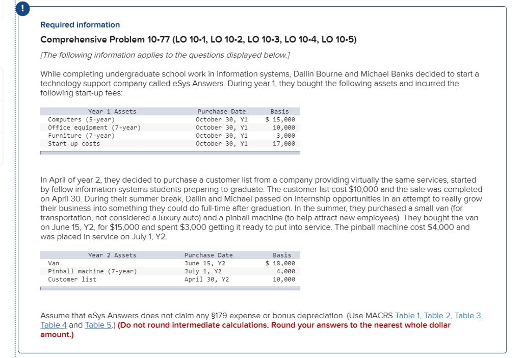 Required information Comprehensive Problem 10-77 (LO 10-1, LO 10-2, LO 10-3,