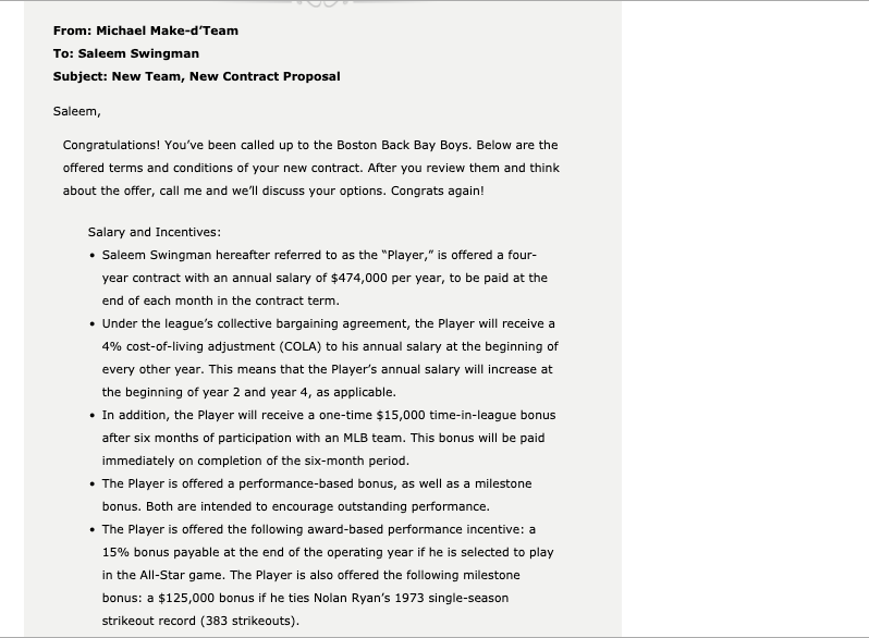 Time Value of Money Skills Saleem Swingman has been playing baseball since