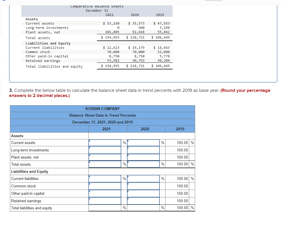 3. Complete the below table to calculate the balance sheet data