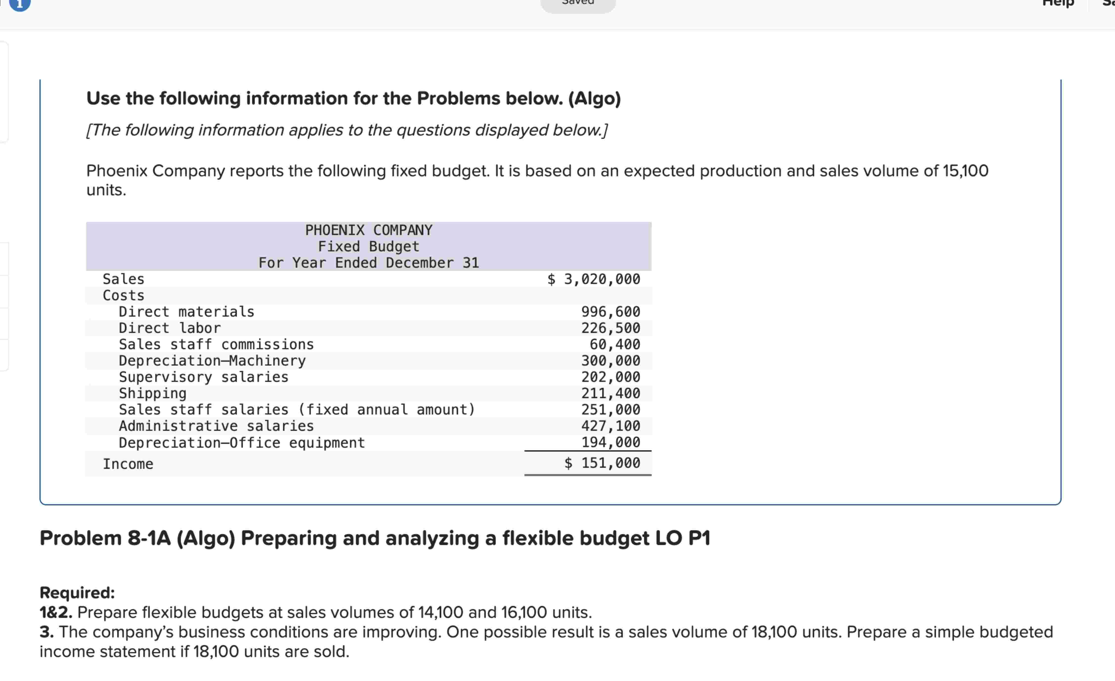  Required information Use the following information for the Problems below. (Algo)