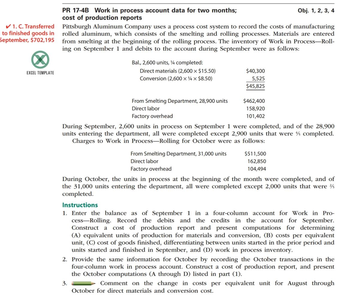 Need help with PR 17-4B work in process account data for two