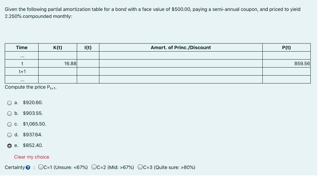 Given the following partial amortization table for a bond with a