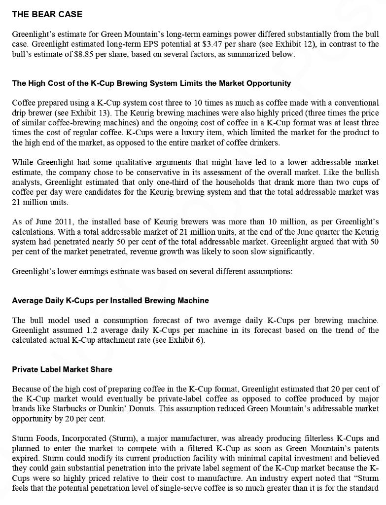 issue But Answer is related to the article) SELLING SHORT: GREEN MOUNTAIN