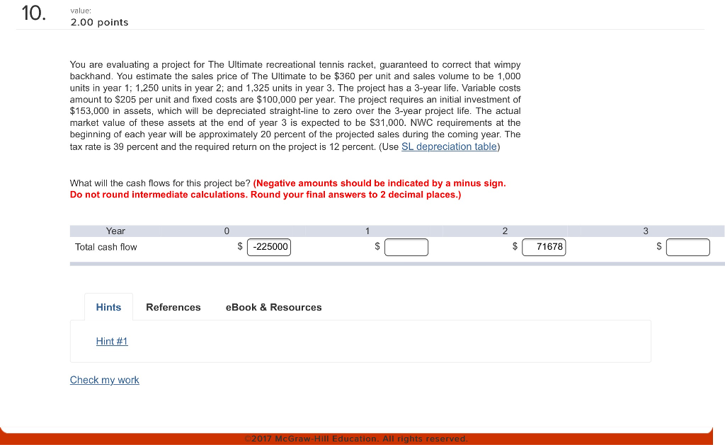 10. value. 2.00 points You are evaluating a project for The Ultimate