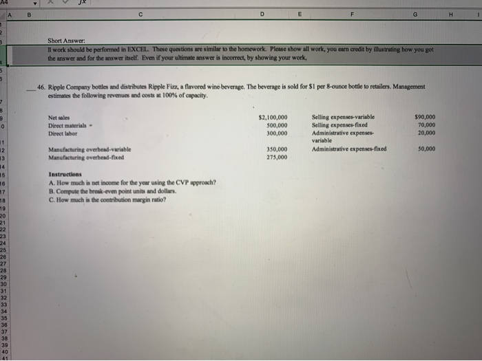  A4 V X G H I n Short Answer: Il work
