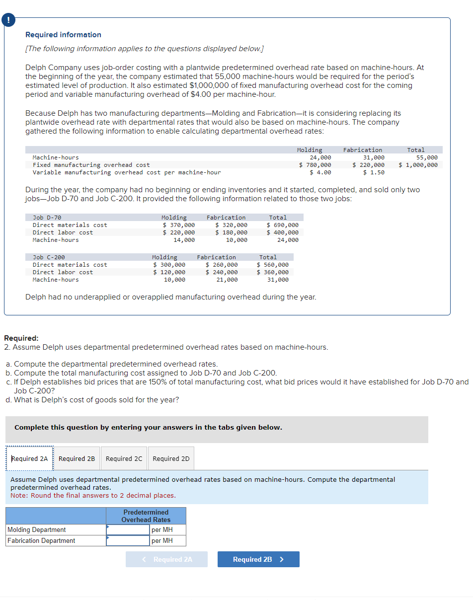  Required information Required 2A Required 2B Required 2C Required 2D Assume