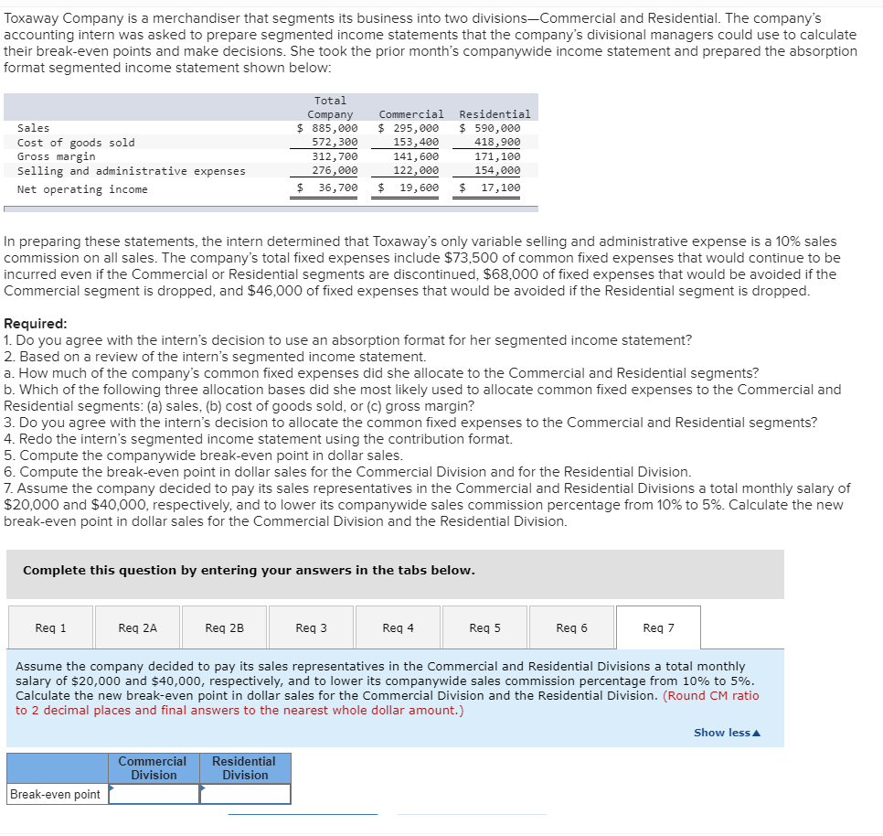 Commercial segment is dropped, and $46,000 of fixed expenses that would be
