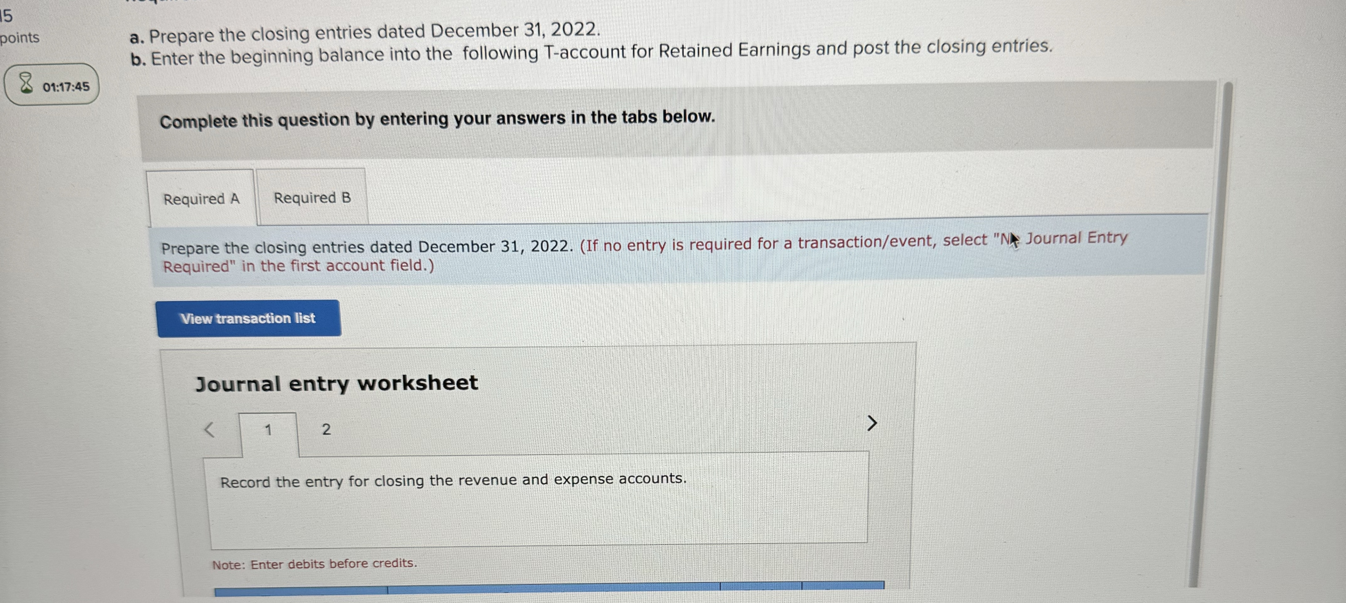  Prepare the closing entries dated December 31,2022.(If no entry is required