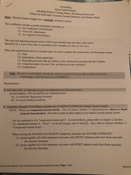  please help me with this Accounting Extra Credit Problem Adjusting Entries,