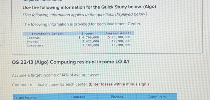  Use the following information for the Quick Study below. (Algo) [The