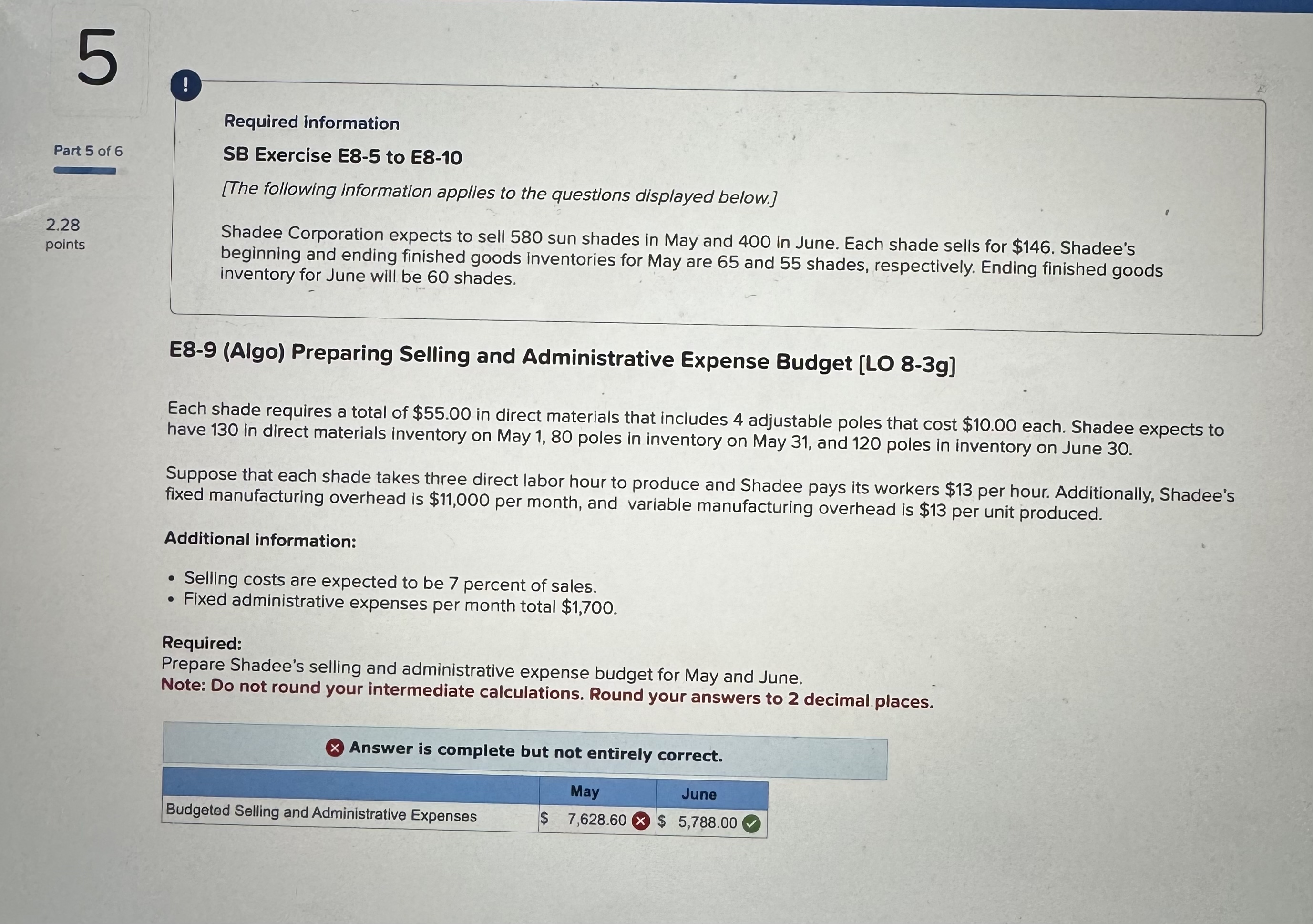  ! Part 5 of 6 Required information SB Exercise E8-5 to