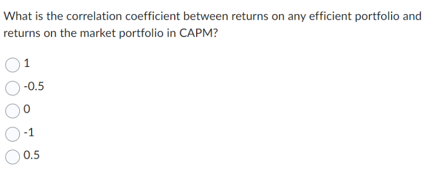 What is the correlation coefficient between returns on any efficient portfolio