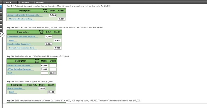 balances for Palsade Creek Co. as of May 1, 2019 (unless otherwise