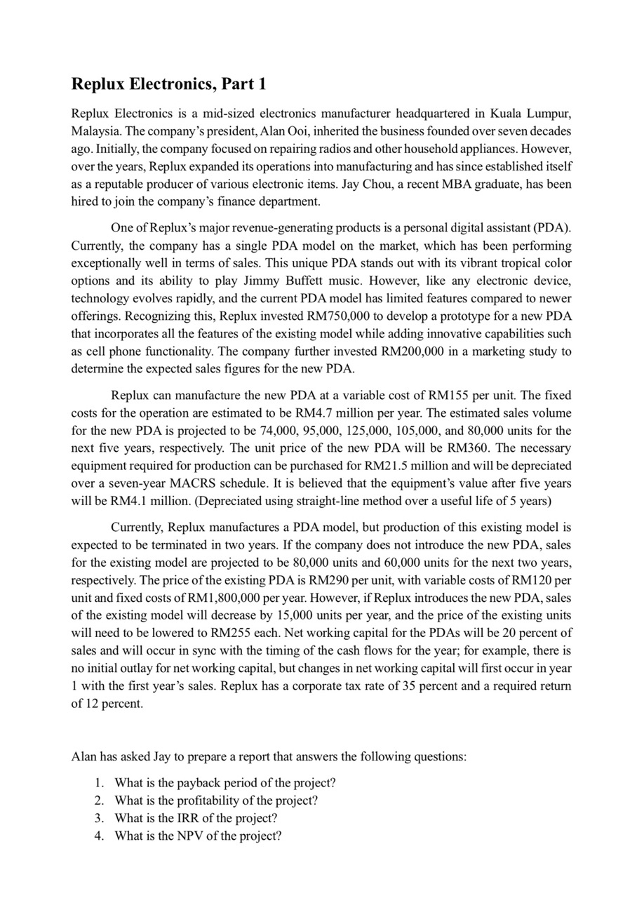  Replux Electronics, Part 1 Replux Electronics is a mid-sized electronics manufacturer