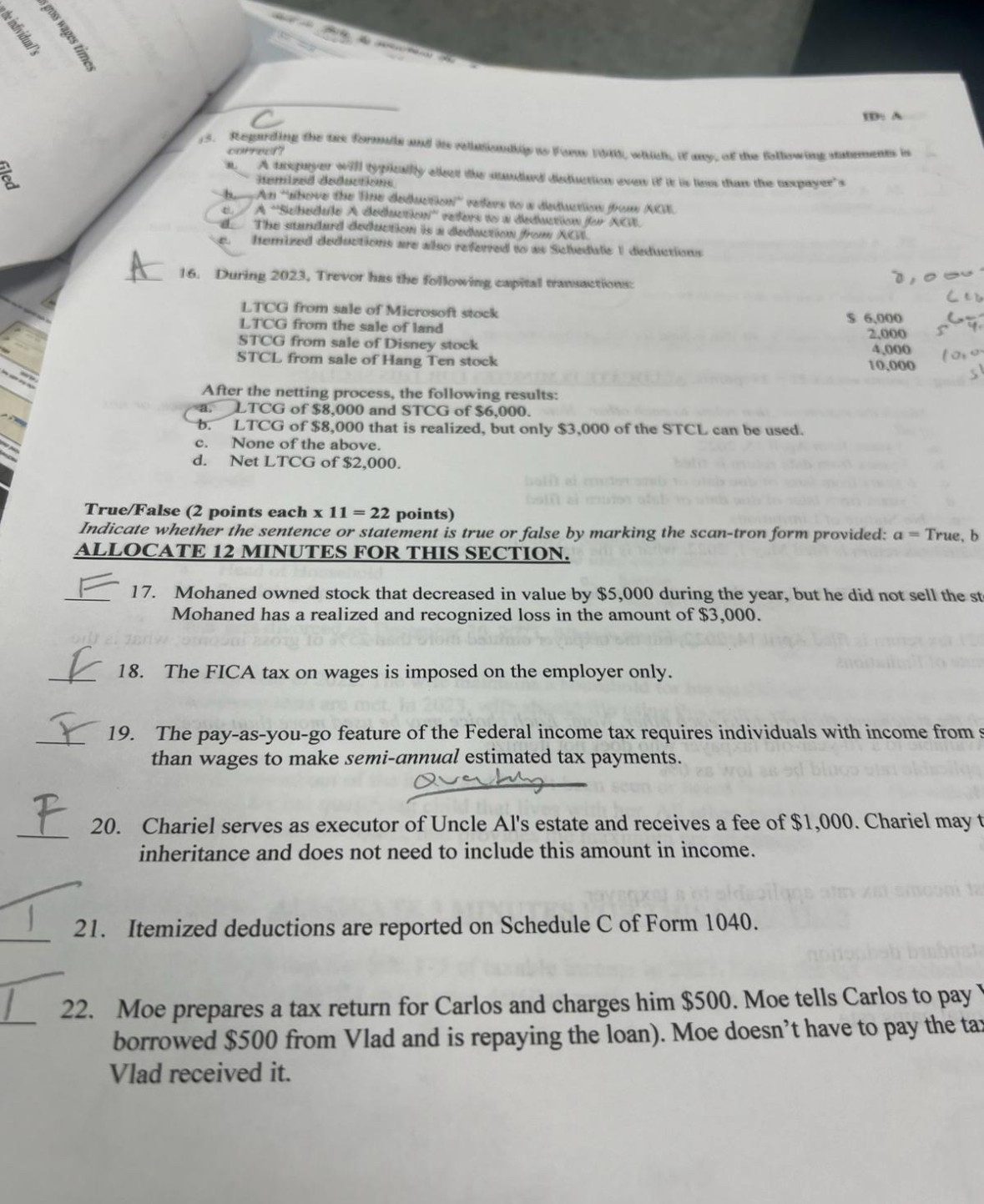  A 16. During 2023, Trevor has the following capital transactions: LTCG