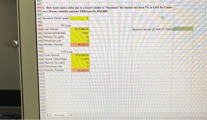 please post buydown amount with PV formula! thanks 992 993 994 6.