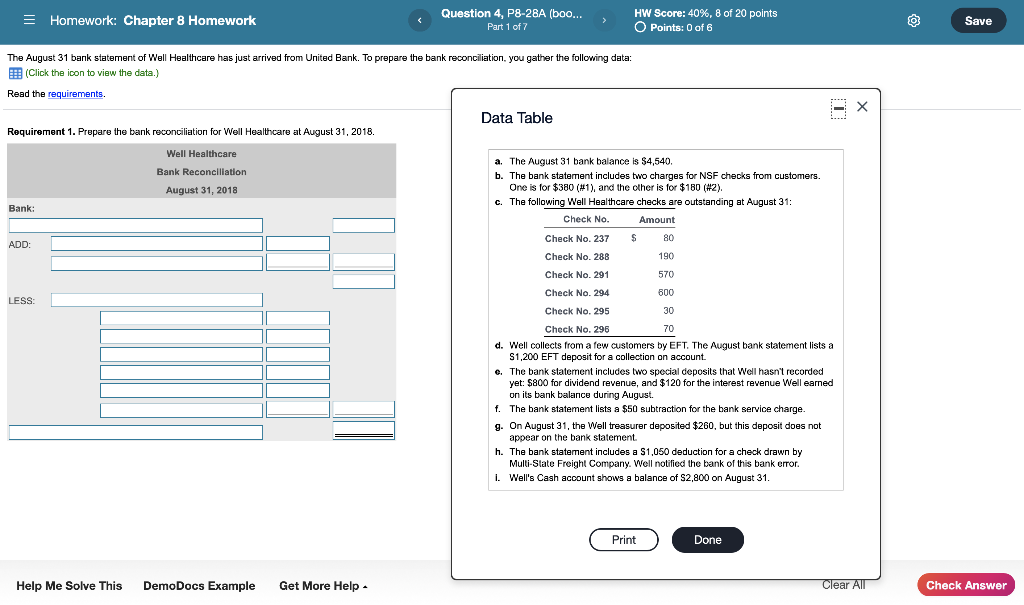  = Homework: Chapter 8 Homework Question 4, P8-28A (boo... Part 1