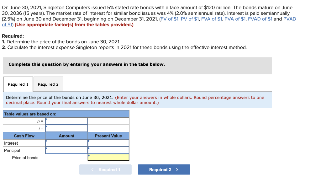  On June 30, 2021, Singleton Computers issued 5% stated rate bonds
