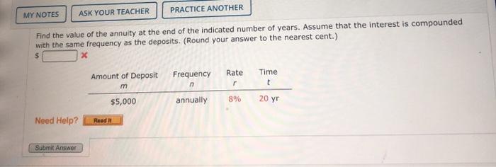  MY NOTES ASK YOUR TEACHER PRACTICE ANOTHER Find the value of