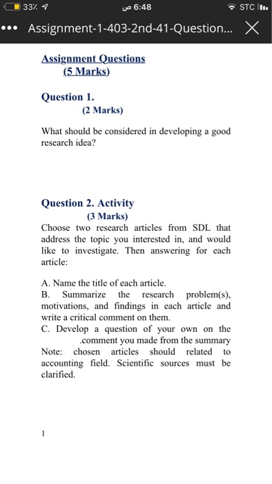  337.1 w 6:48 ... Assignment-1-403-2nd-41-Question... STC II. X Assignment Questions (5
