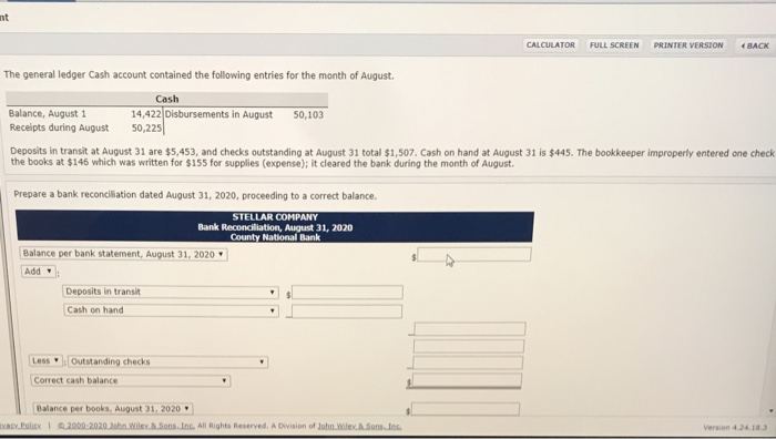  CALCULATOR FULL SCREEN PRINTER VERSION BACK The general ledger Cash account