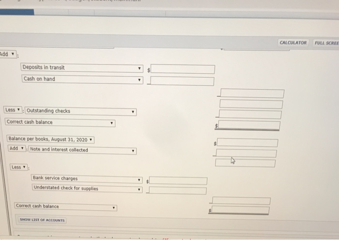 contained the following entries for the month of August. Cash 14,422 Disbursements