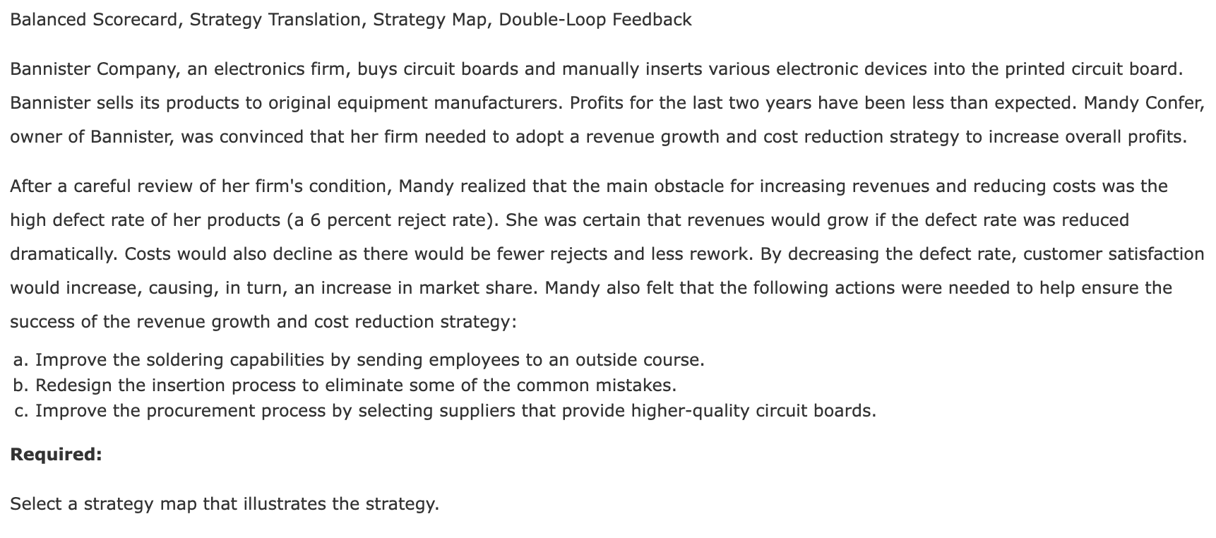 Balanced Scorecard, Strategy Translation, Strategy Map, Double-Loop Feedback Bannister Company, an